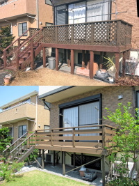 天然木→人工木材のウッドデッキ+5段アルミ階段にお取替え　流山市I邸